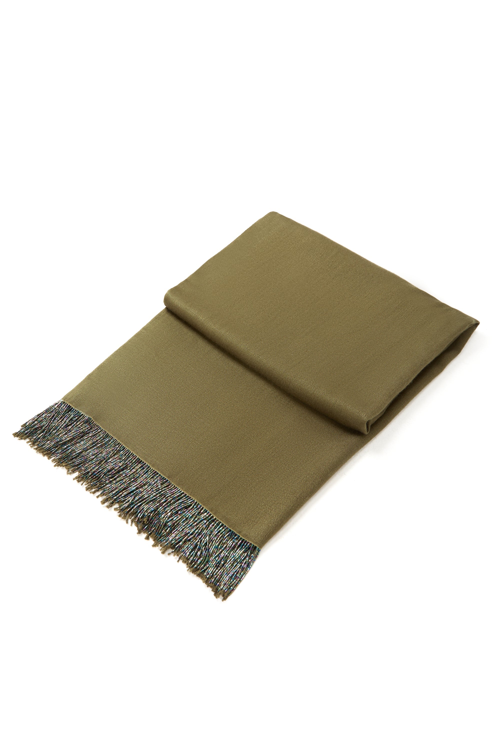 Khaki Pashmina Shawl with Beaded Tassels-1