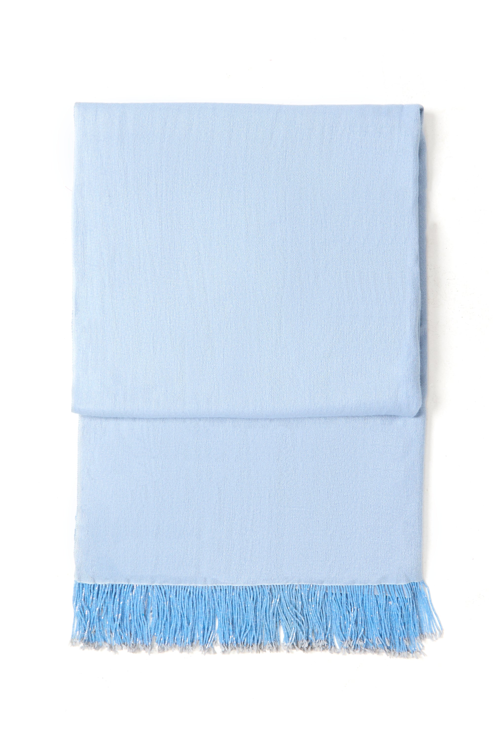 Light Blue Pashmina Shawl with Beaded Tassels-2