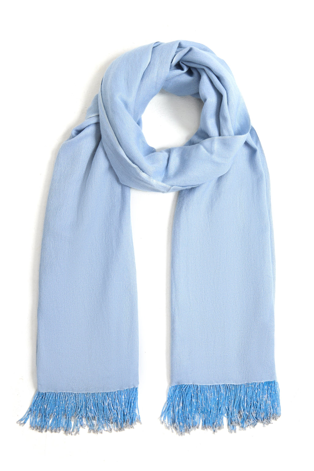 Light Blue Pashmina Shawl with Beaded Tassels-0