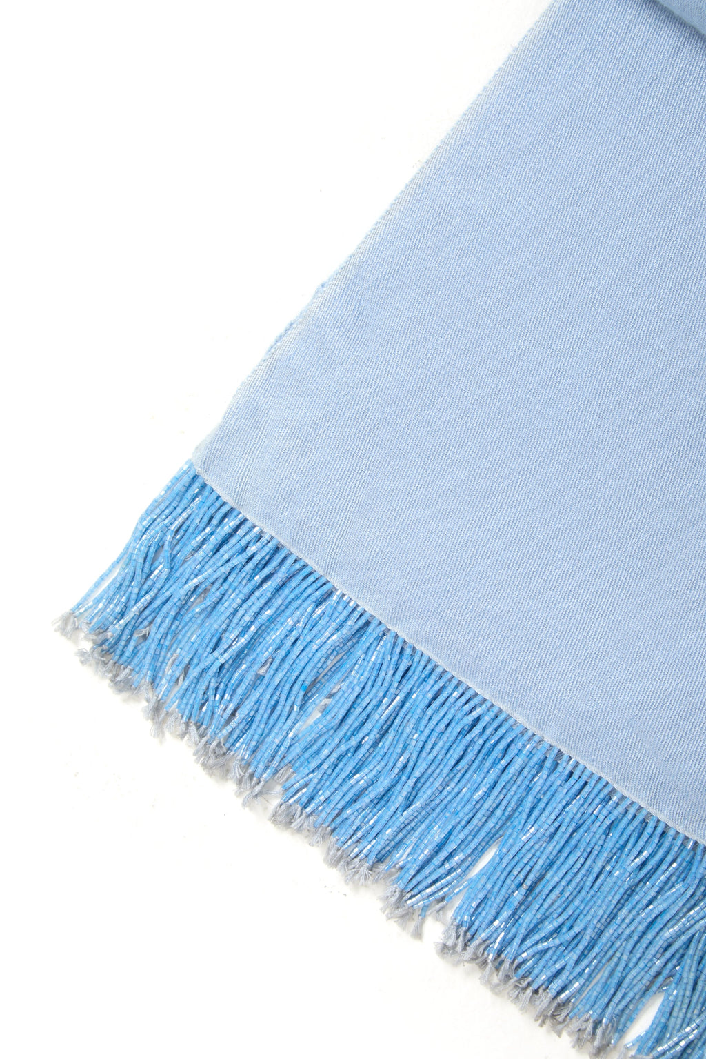 Light Blue Pashmina Shawl with Beaded Tassels-3