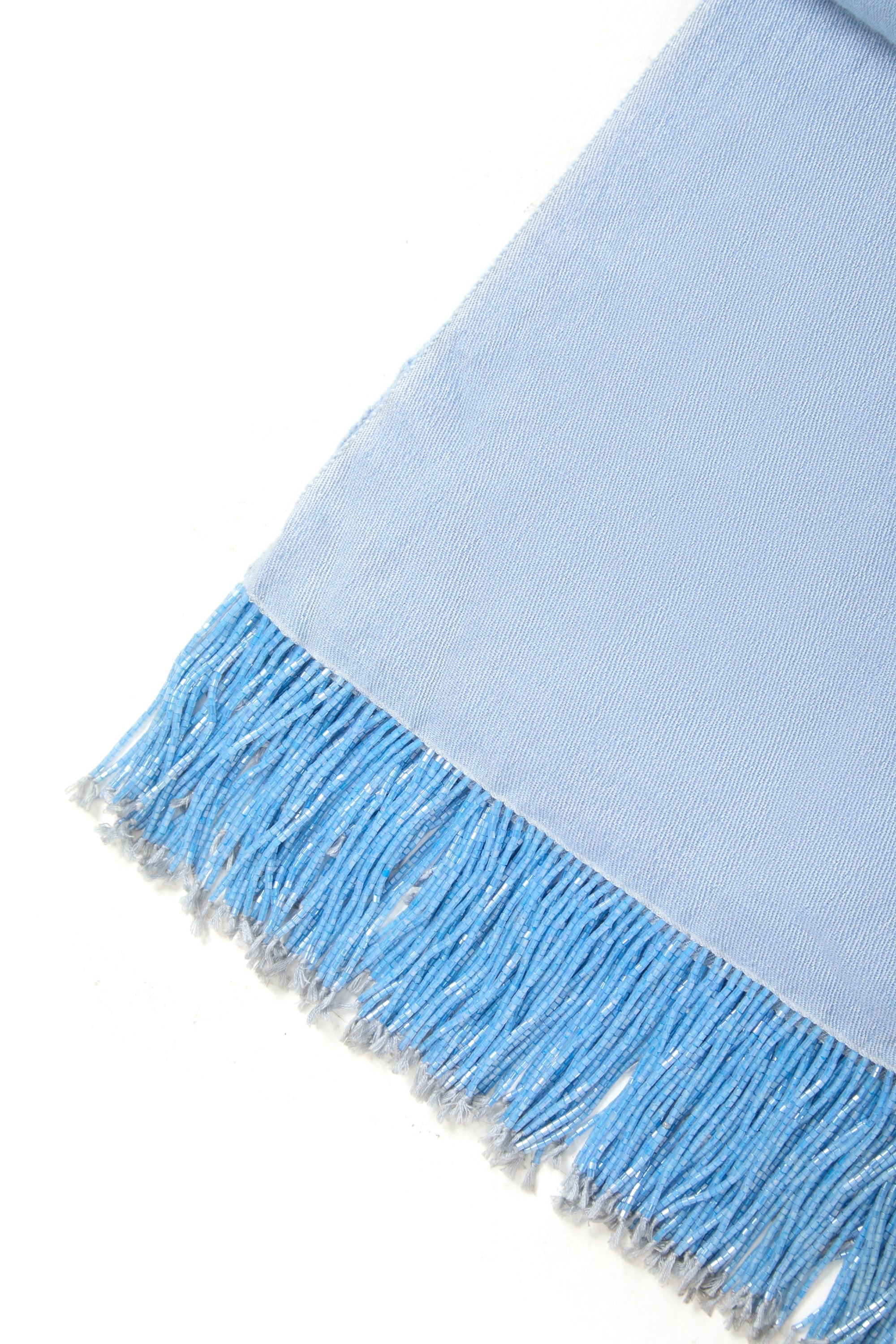 Light Blue Pashmina Shawl with Beaded Tassels-3