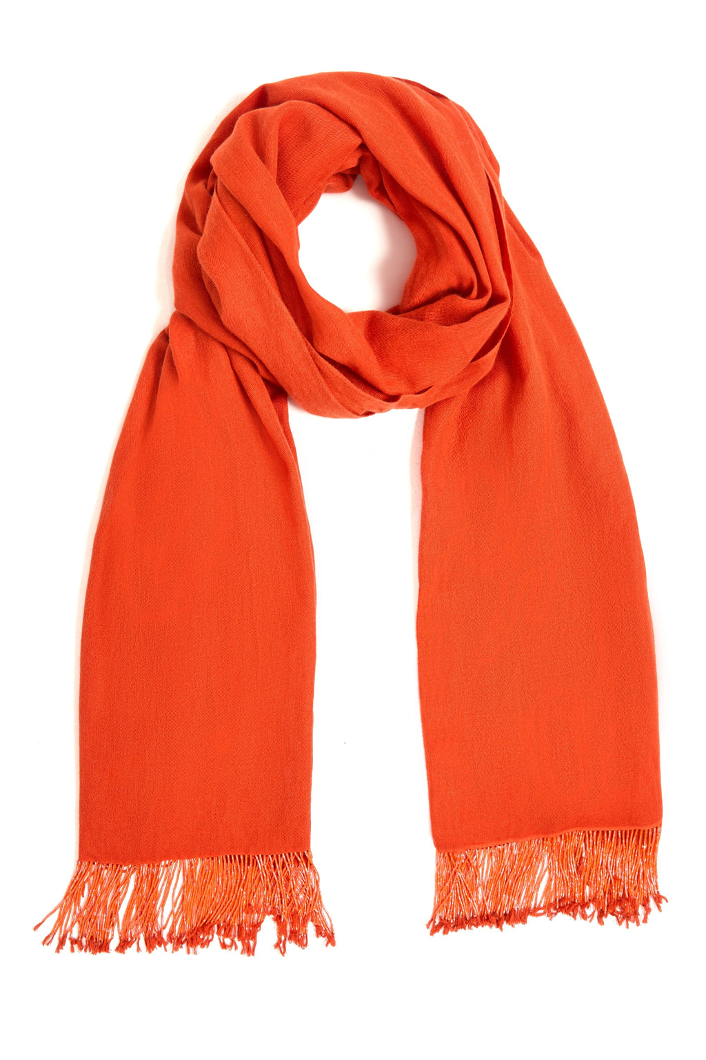 Orange Pashmina Shawl with Beaded Tassels-0