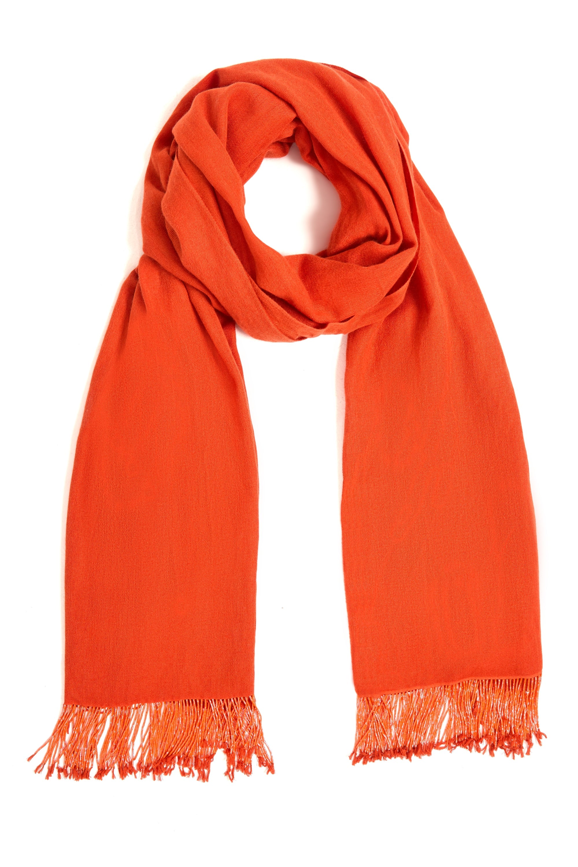 Orange Pashmina Shawl with Beaded Tassels-0