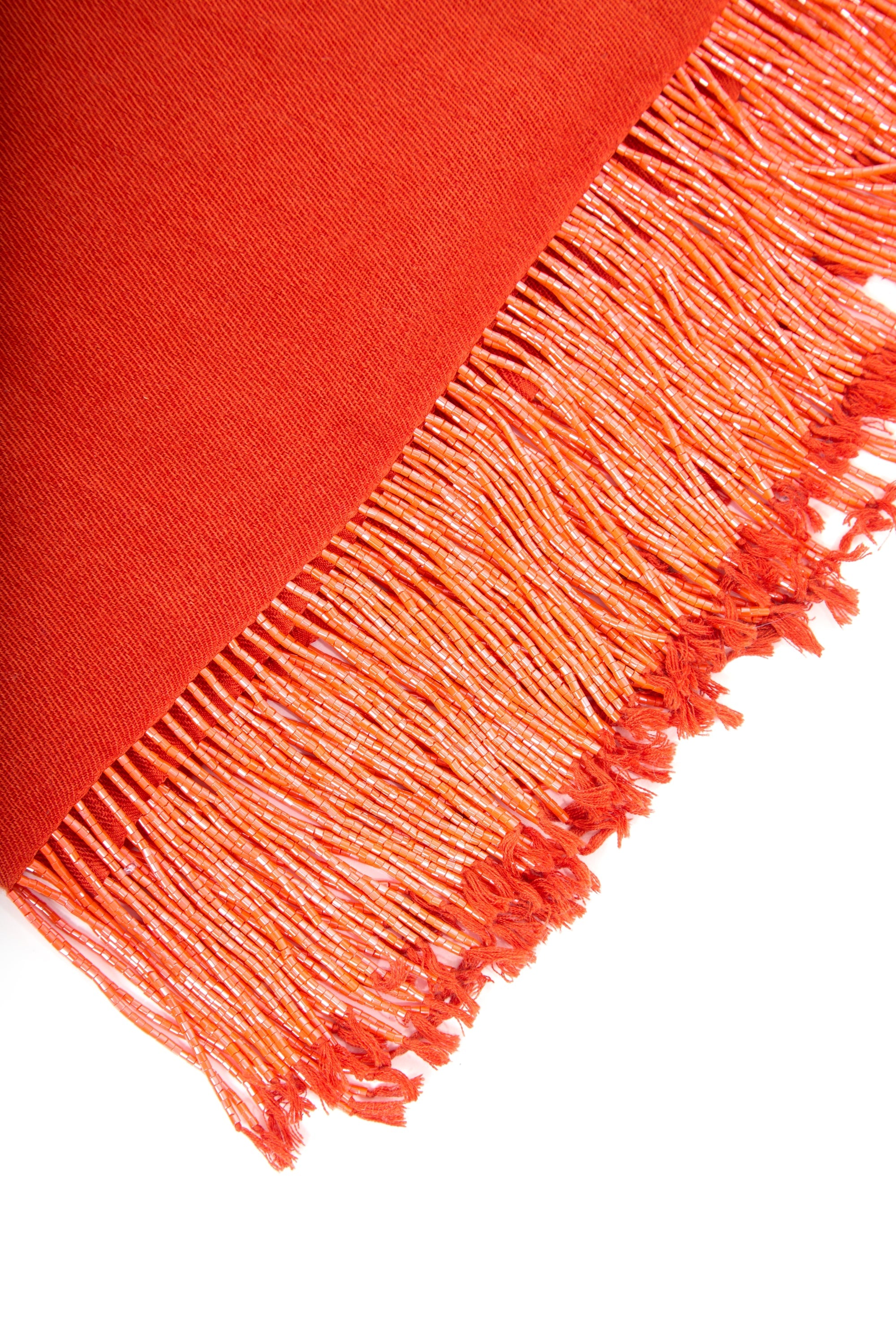 Orange Pashmina Shawl with Beaded Tassels-4