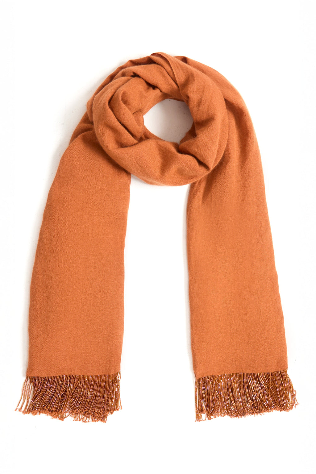 Rust Pashmina Shawl with Beaded Tassels-0