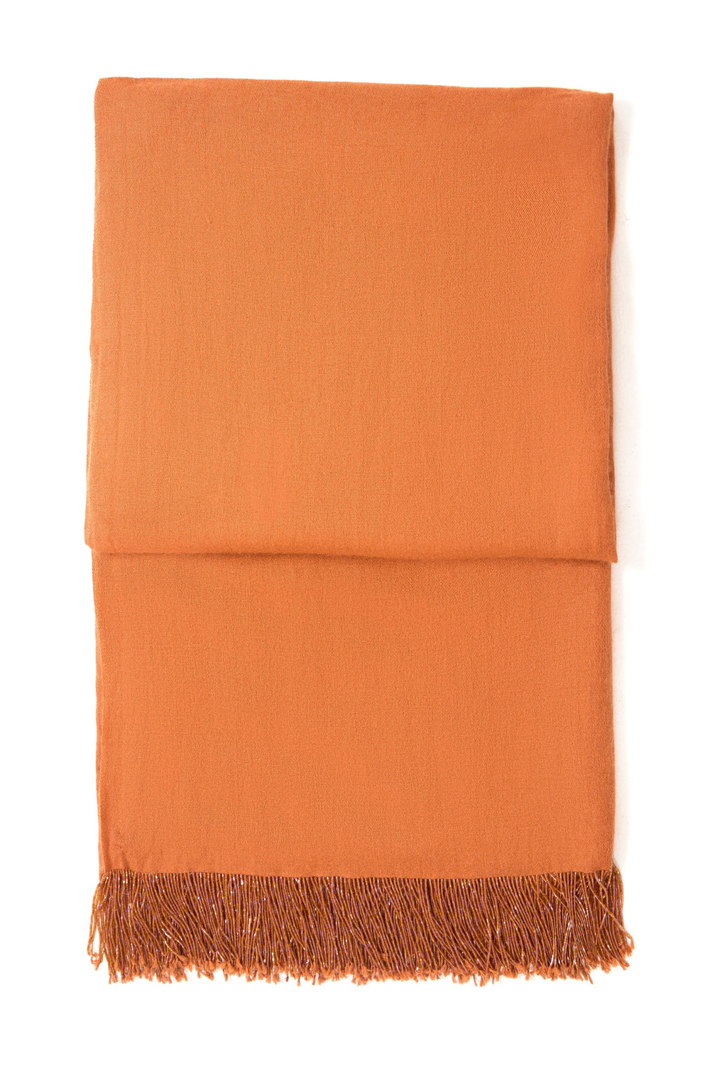 Rust Pashmina Shawl with Beaded Tassels-3