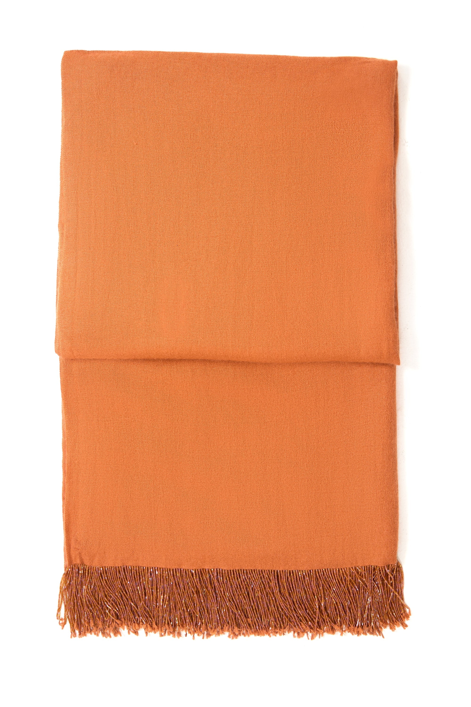 Rust Pashmina Shawl with Beaded Tassels-3