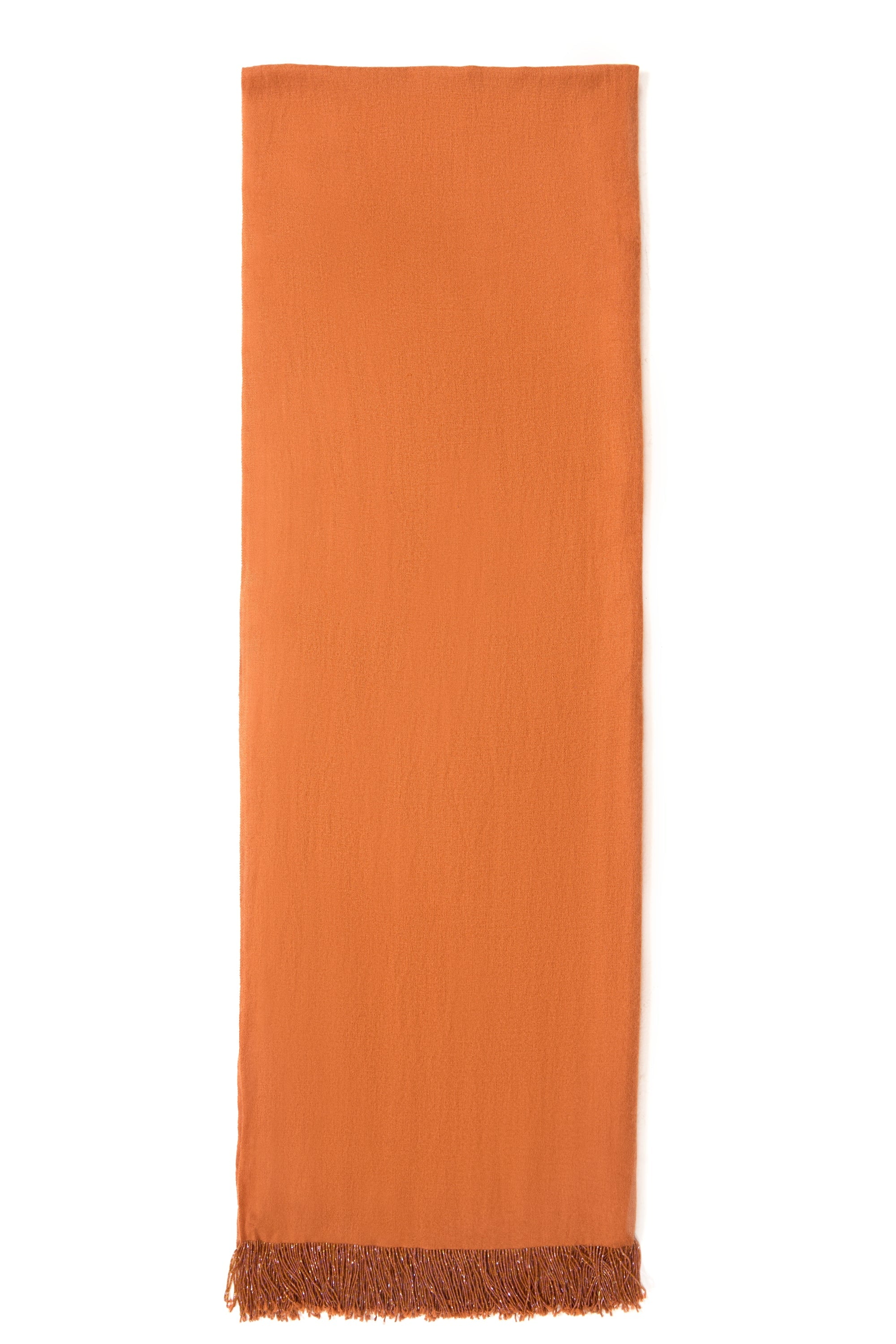 Rust Pashmina Shawl with Beaded Tassels-4