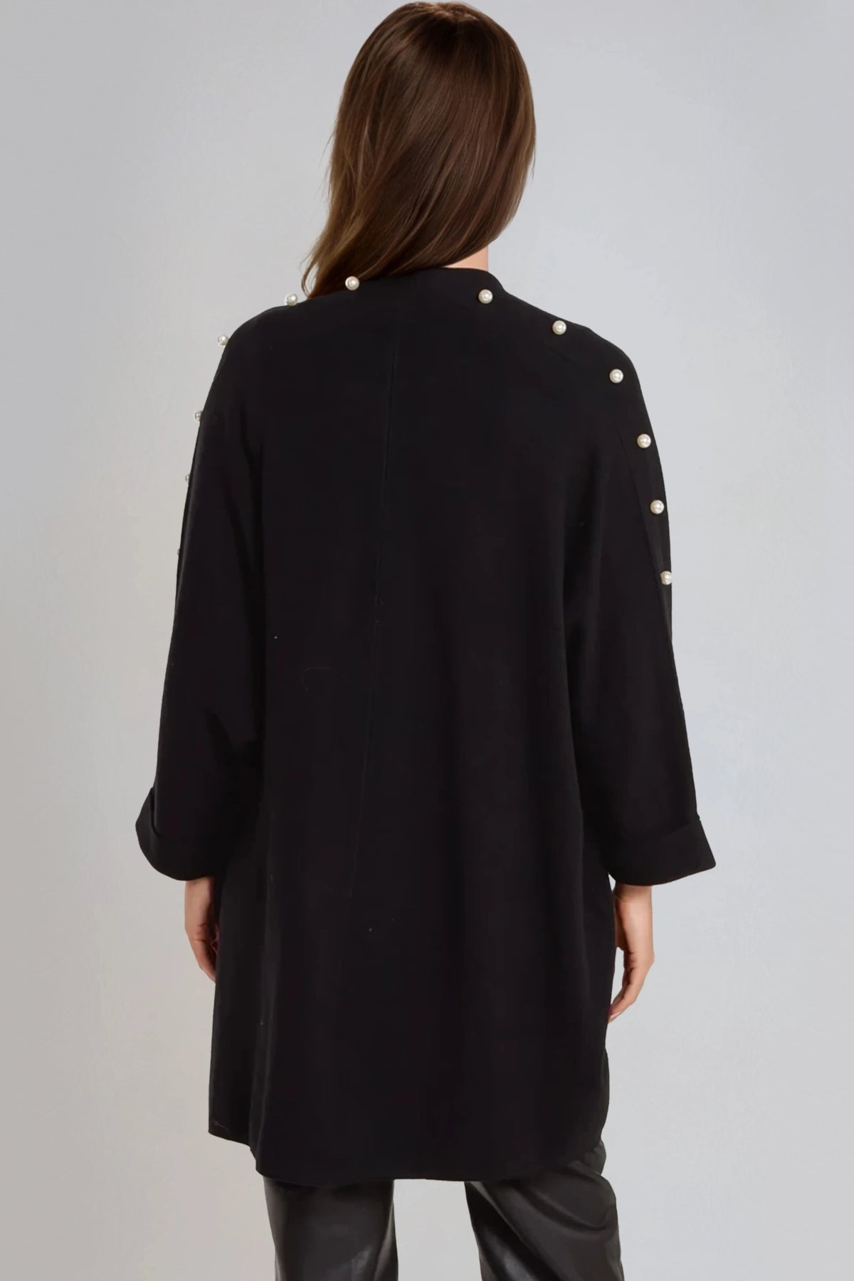 Black Pearl Sleeve Open Cardigan-2