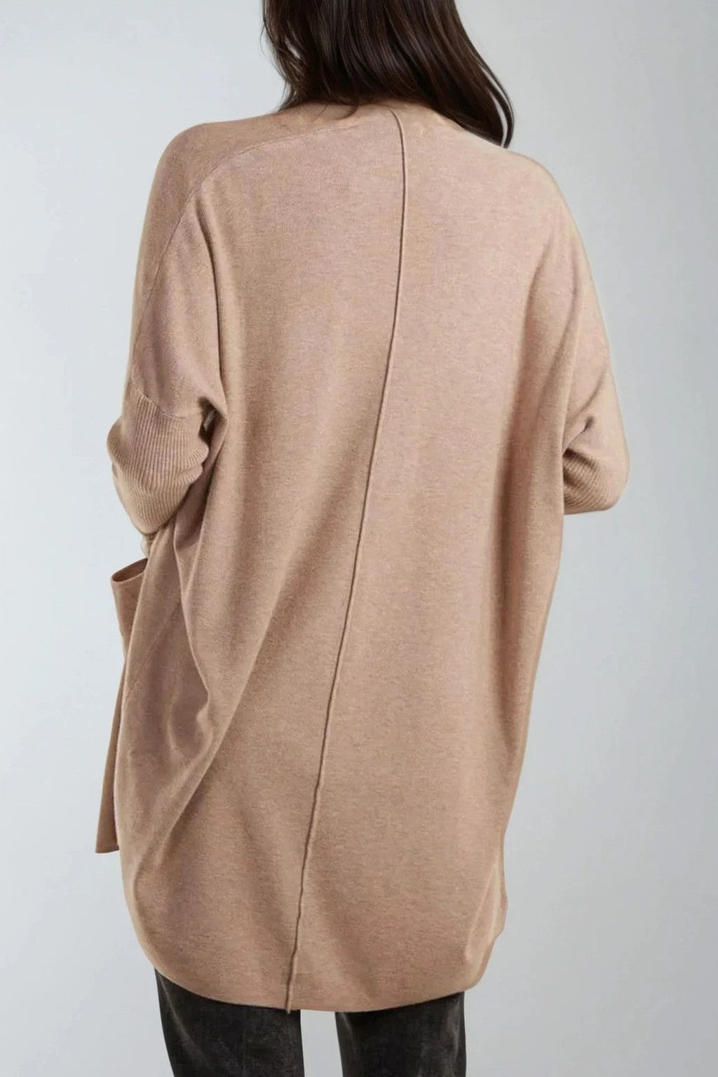 Beige Knit Cardigan with Pockets-2