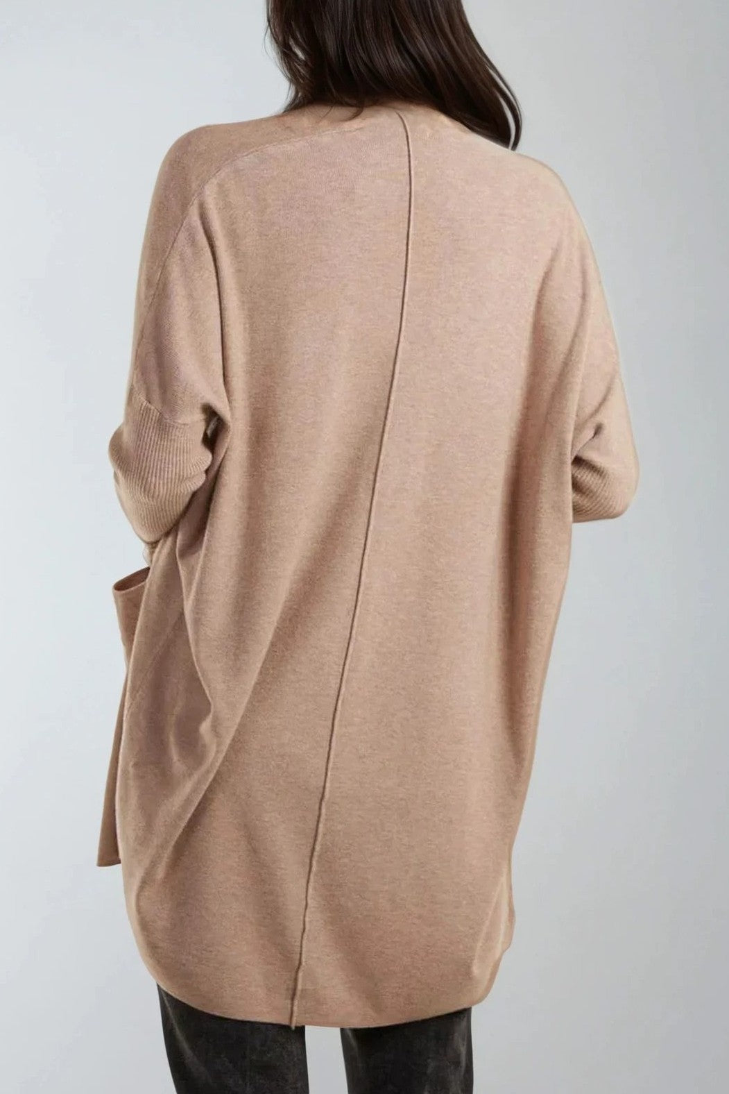 Beige Knit Cardigan with Pockets-2