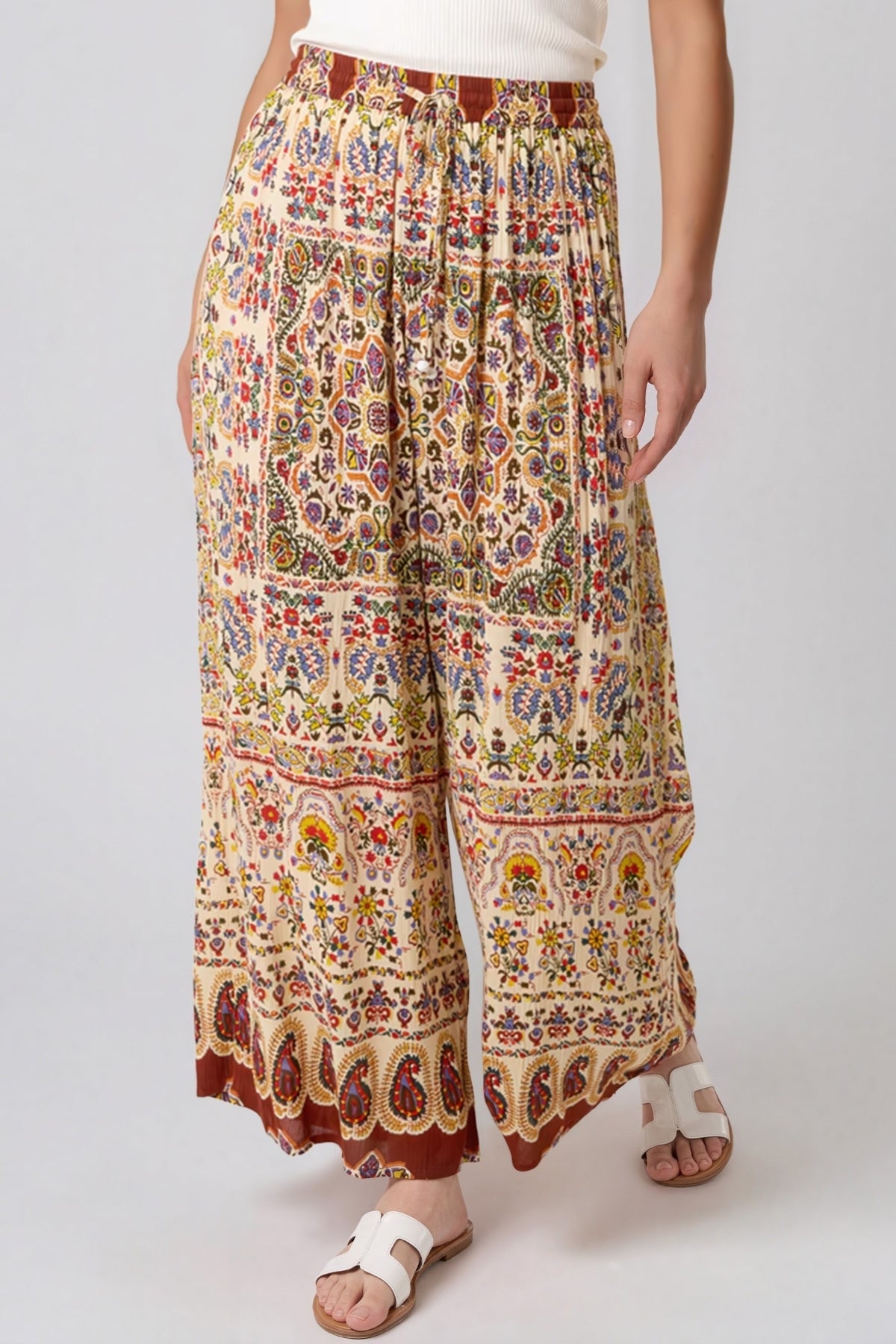 Paisley Print Wide Leg Trousers-1