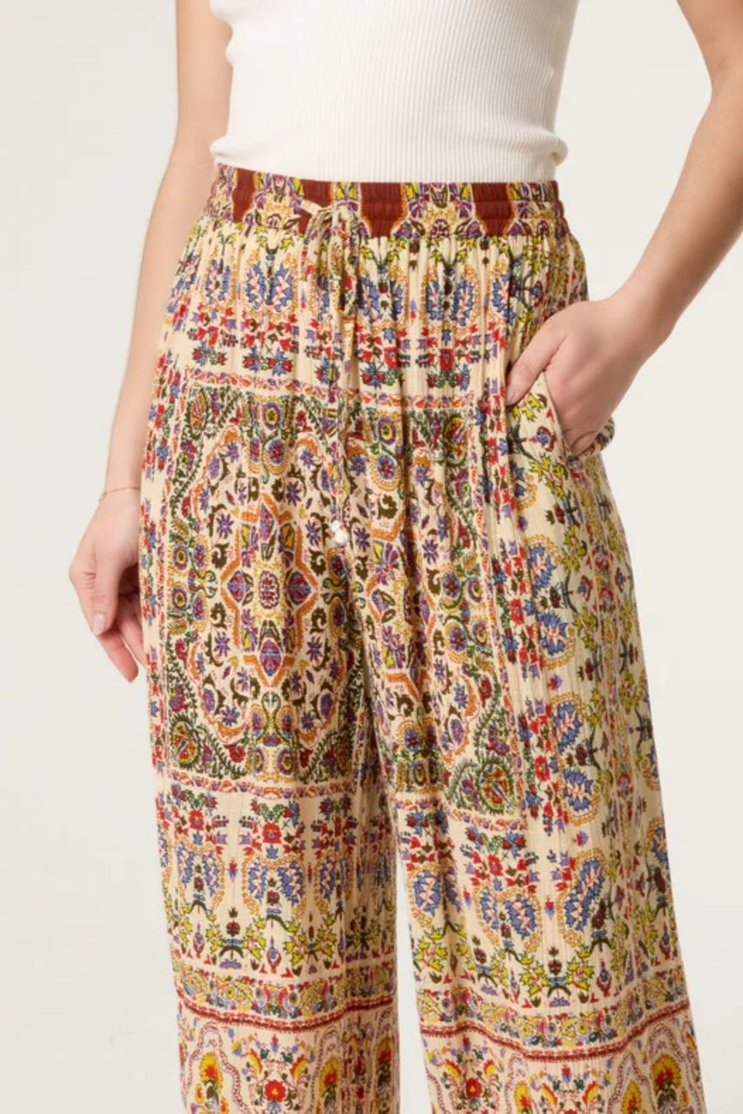 Paisley Print Wide Leg Trousers-2
