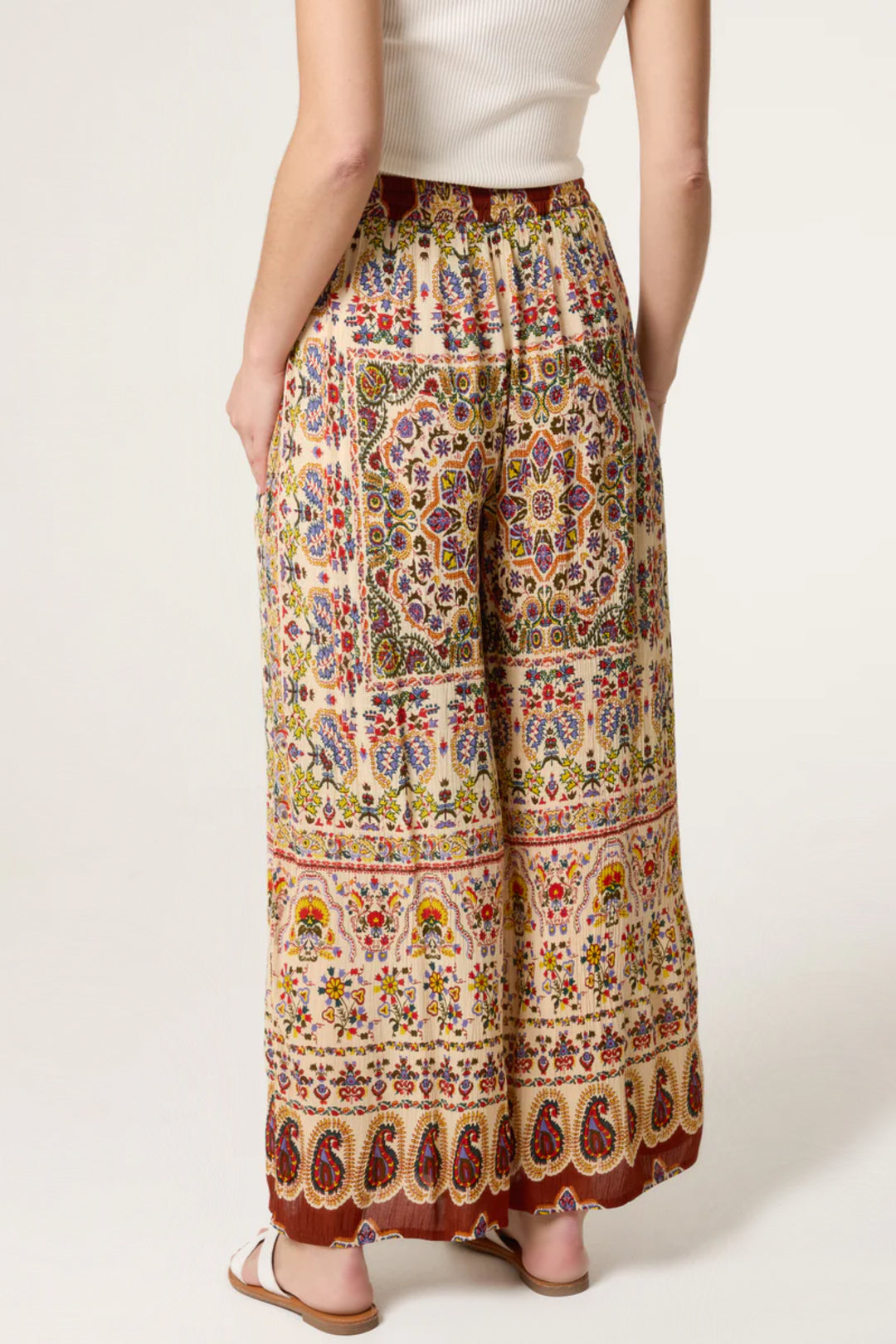 Paisley Print Wide Leg Trousers-3