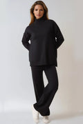 Black Knitted Roll Neck Jumper & Trouser Set-0