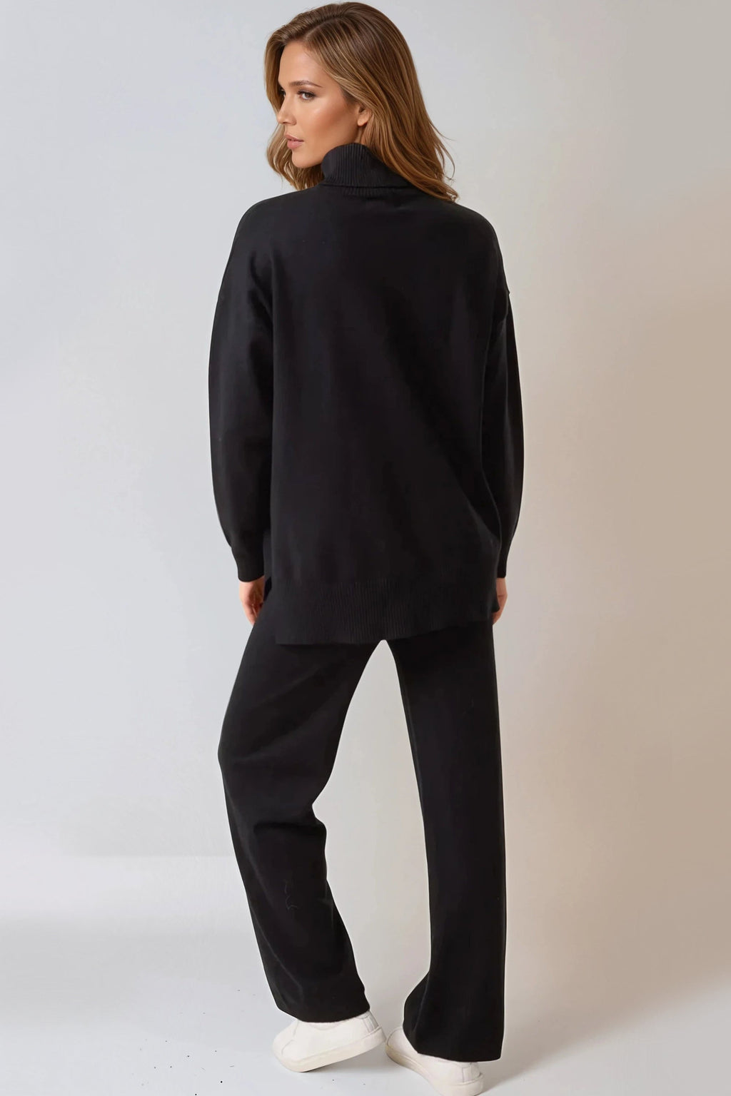 Black Knitted Roll Neck Jumper & Trouser Set-2