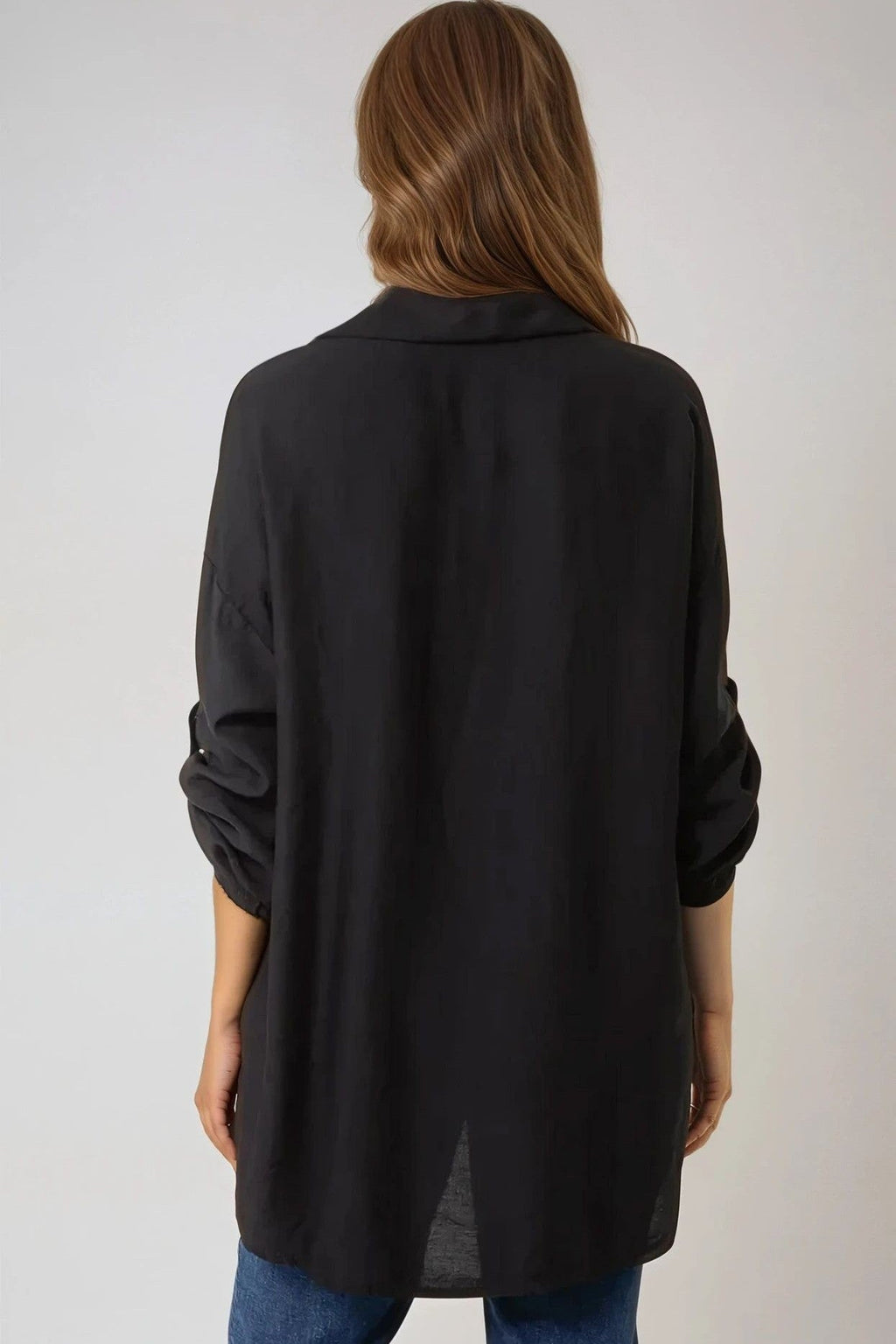 Black Relaxed Fit Roll Sleeve Shirt-1