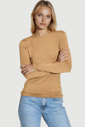 Camel Round Neck Long Sleeve Top-0