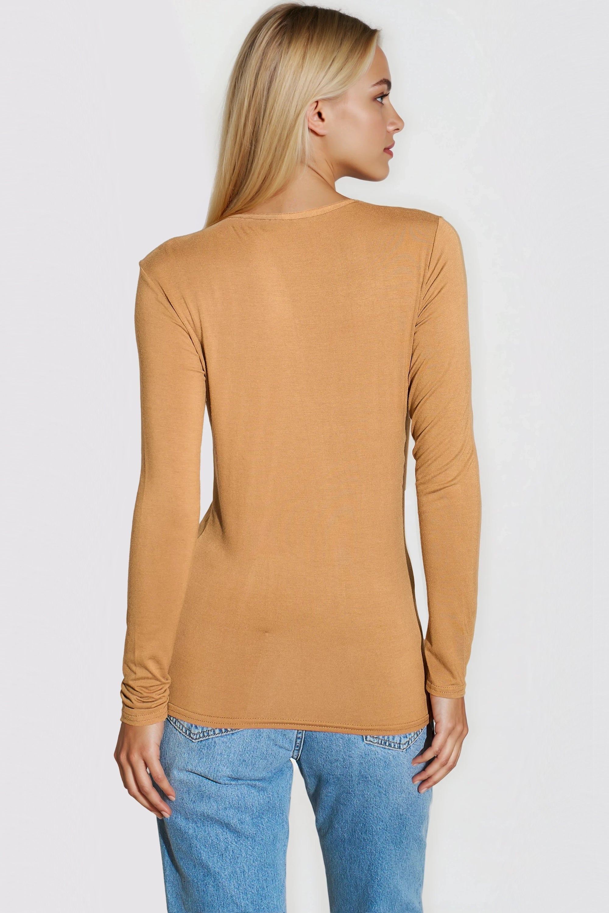 Camel Round Neck Long Sleeve Top-2