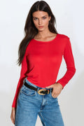 Red Round Neck Long Sleeve Top-0