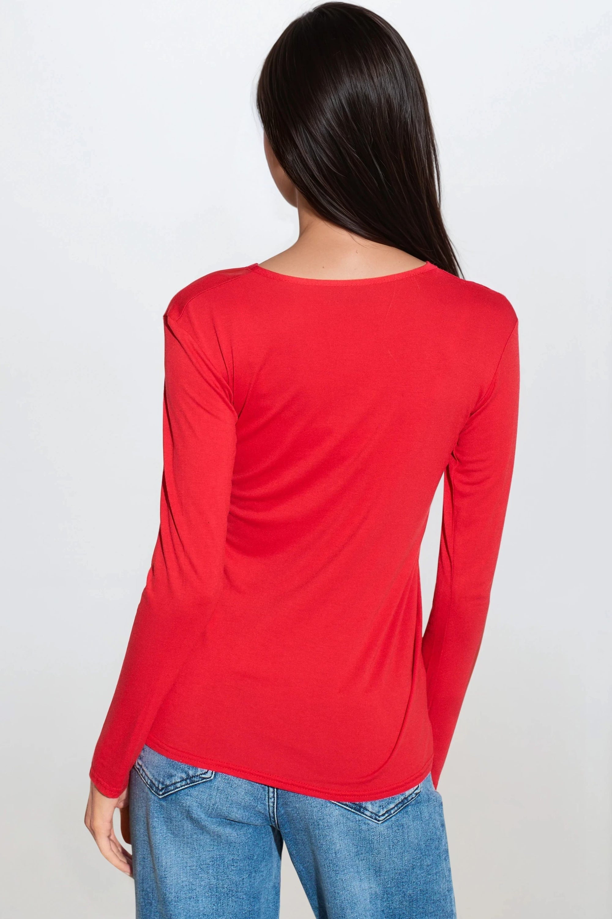 Red Round Neck Long Sleeve Top-3