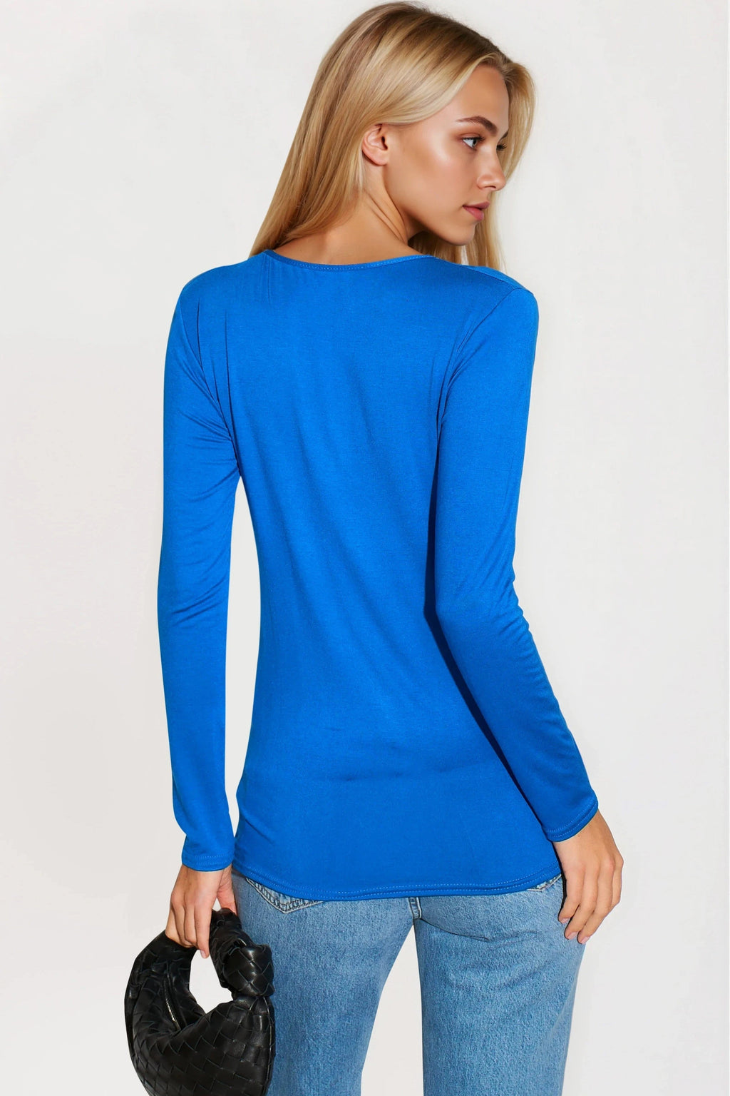 Royal Blue Round Neck Long Sleeve Top-2