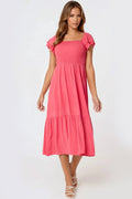 Coral Smock Midi Dress-0