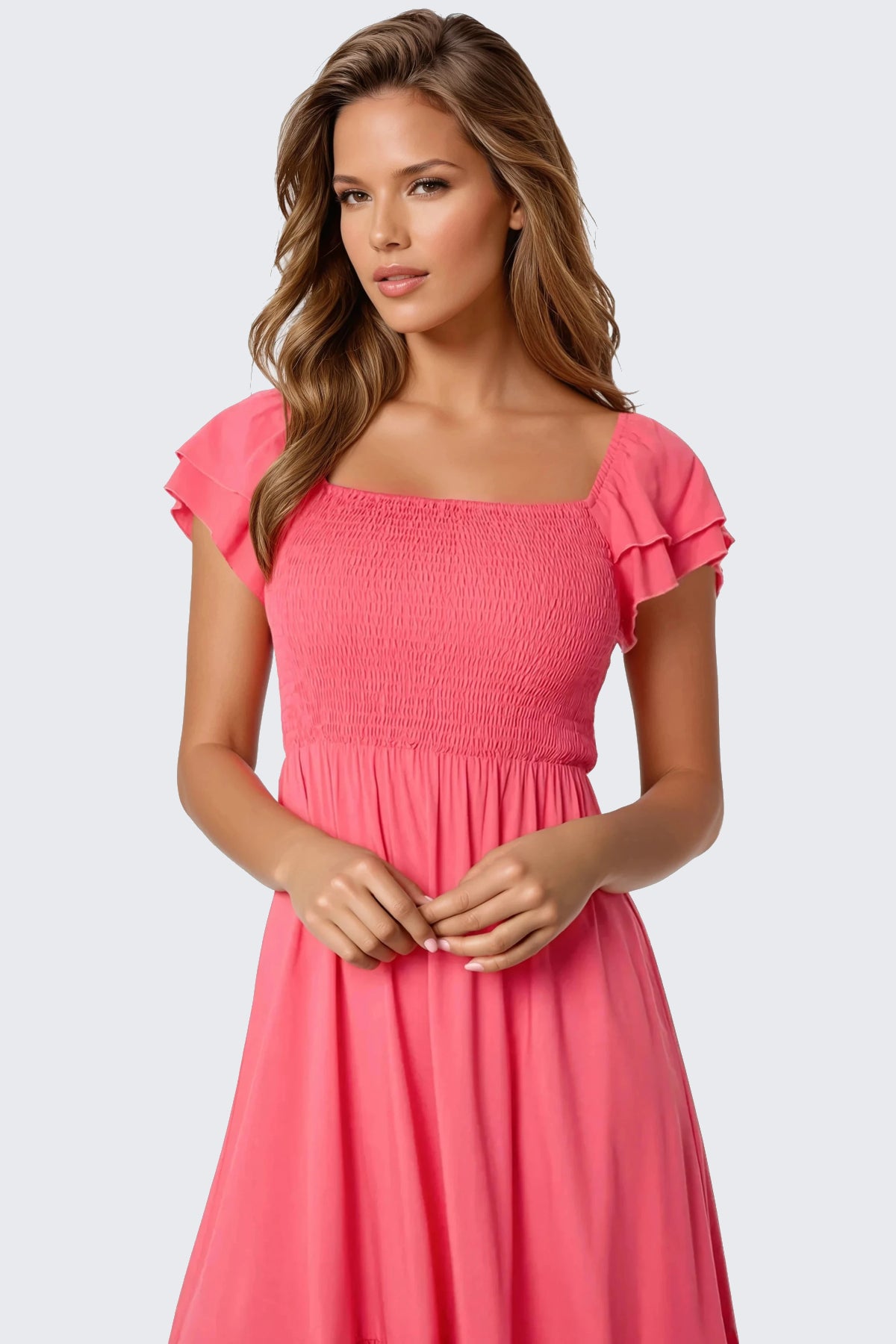 Coral Smock Midi Dress-1
