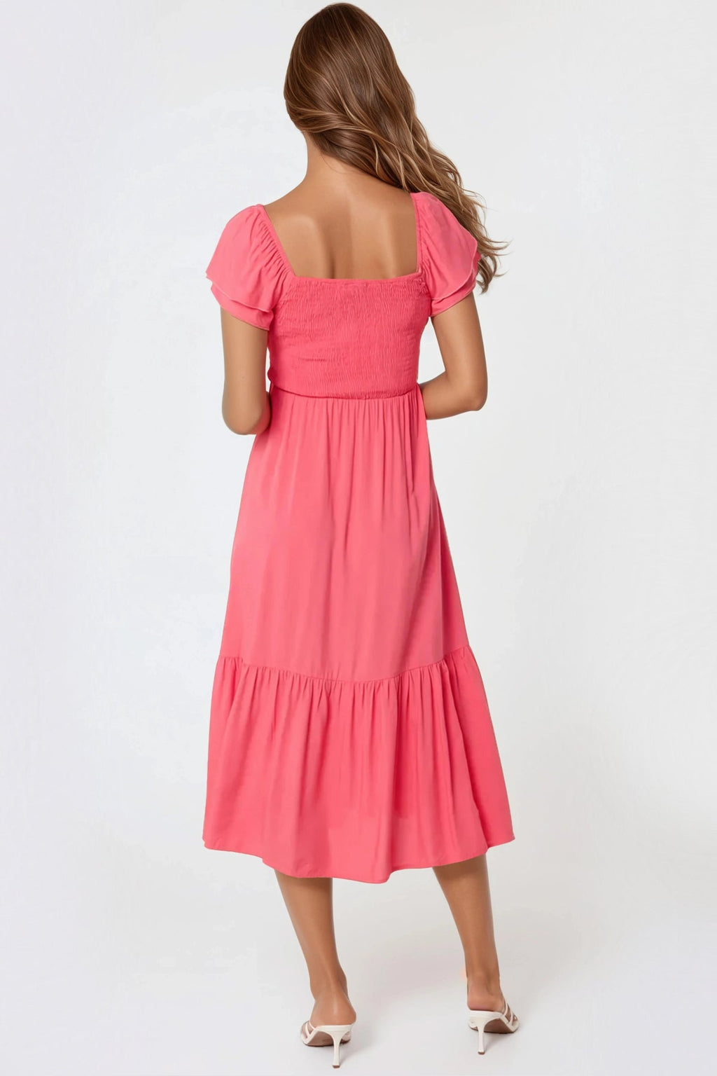Coral Smock Midi Dress-2
