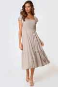 Beige Smock Midi Dress-0