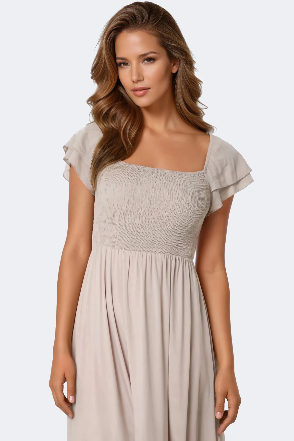 Beige Smock Midi Dress-1