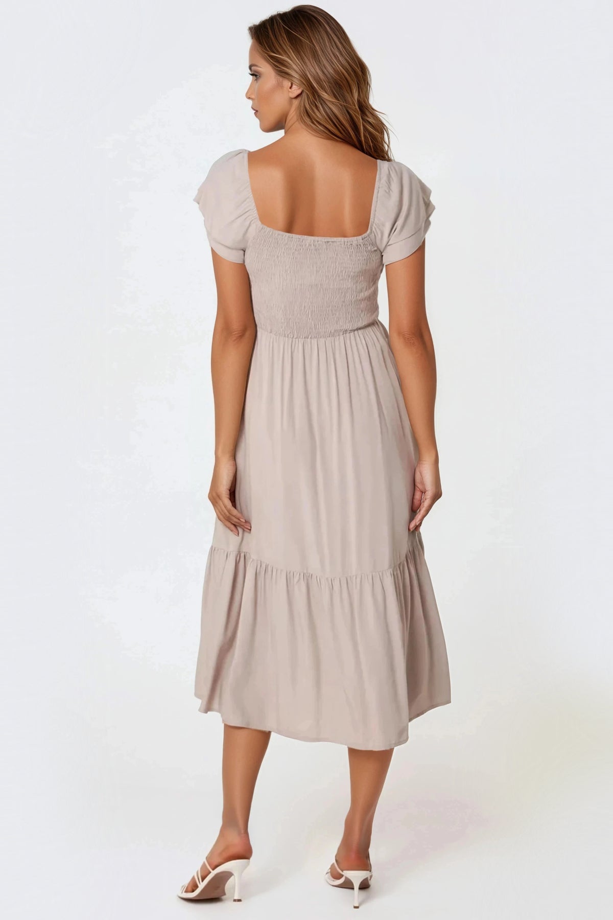 Beige Smock Midi Dress-2