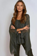Charcoal Silk Batwing Sleeve Round Neck Blouse-0