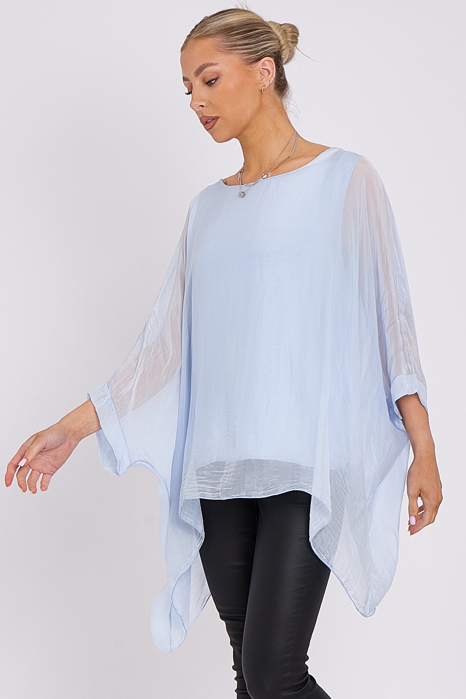 Light Blue Silk Batwing Sleeve Top – Batwing Sleeve Occasion Top-2
