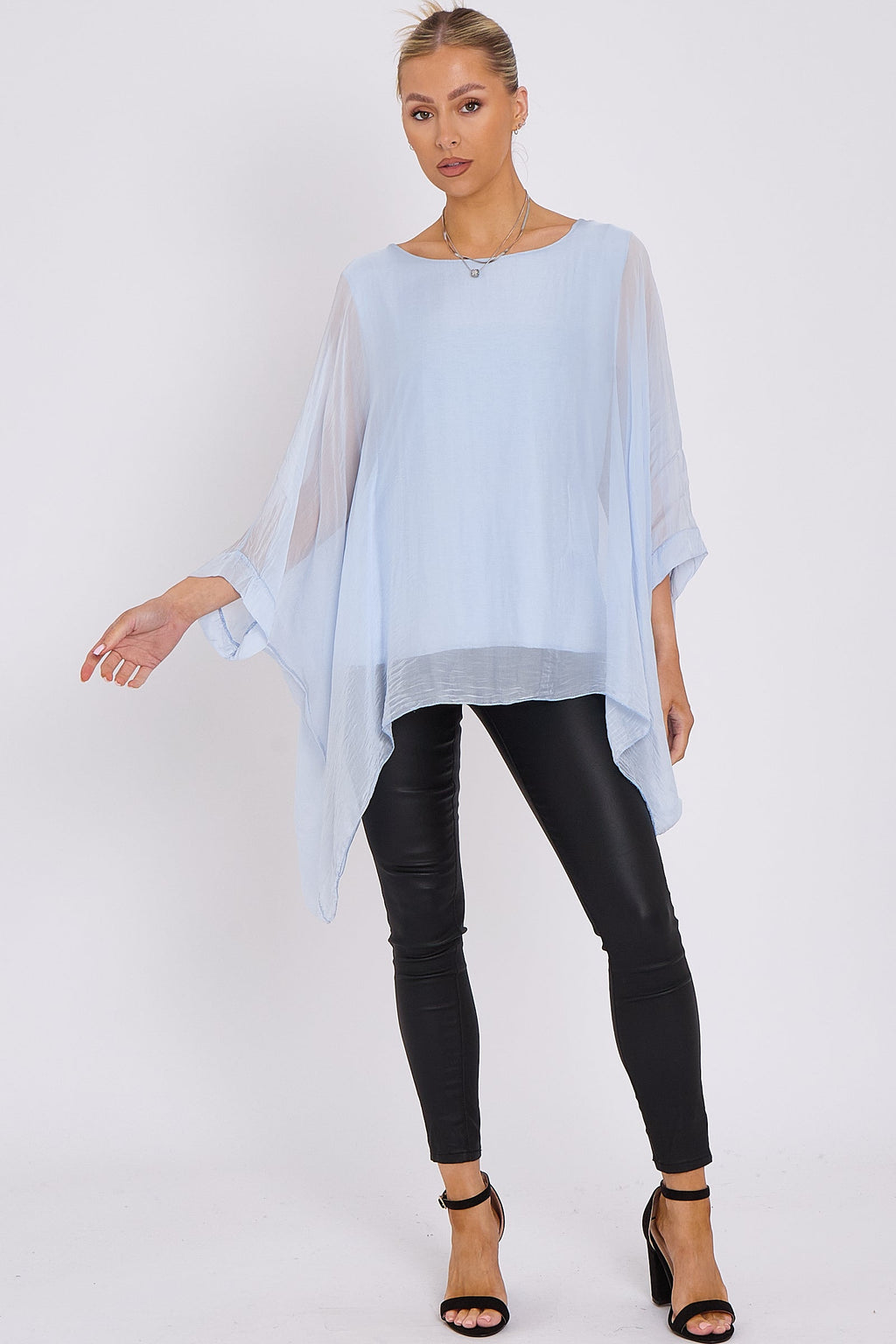 Light Blue Silk Batwing Sleeve Top – Batwing Sleeve Occasion Top-0