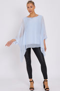 Light Blue Silk Batwing Sleeve Top – Batwing Sleeve Occasion Top-0