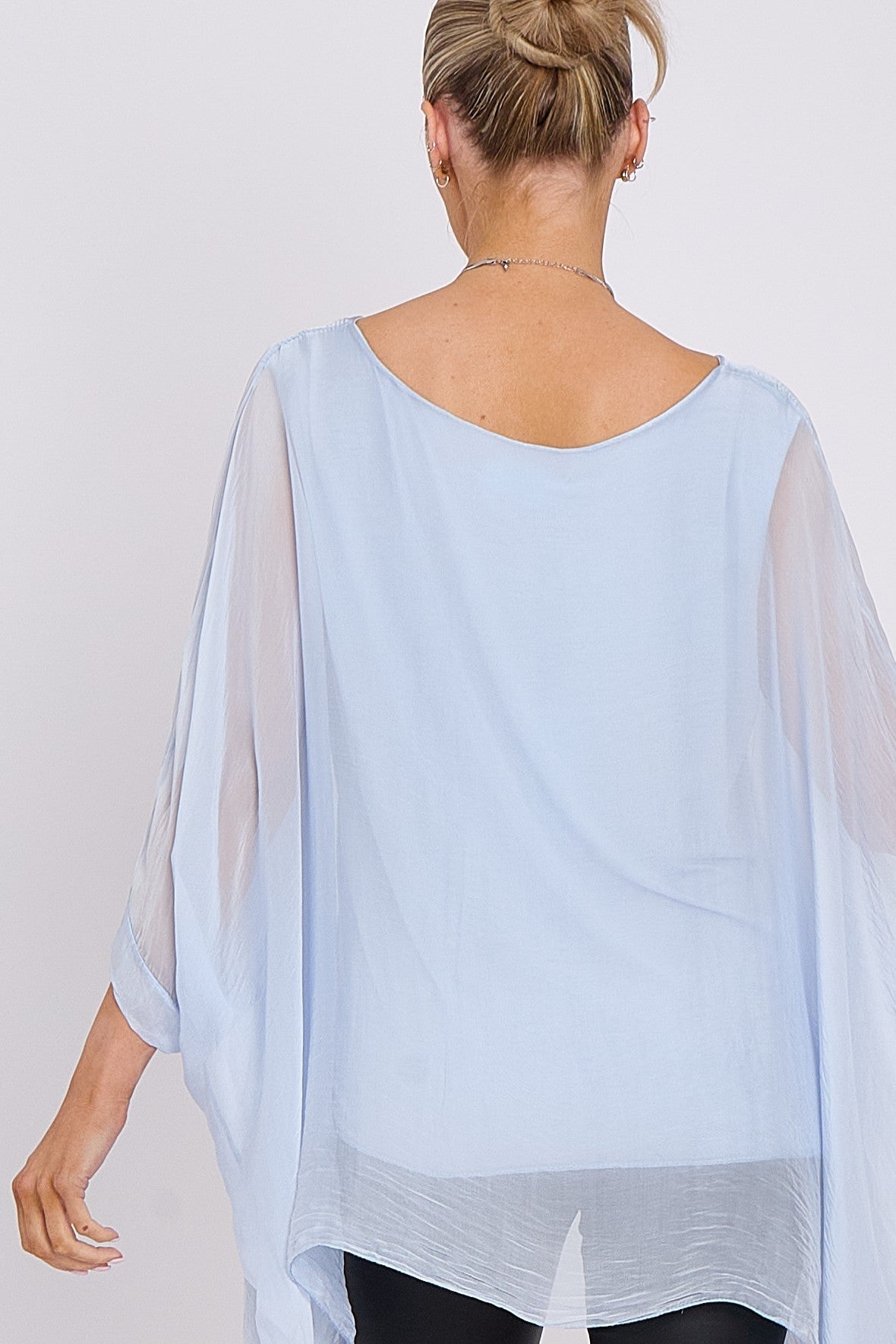 Light Blue Silk Batwing Sleeve Top – Batwing Sleeve Occasion Top-3