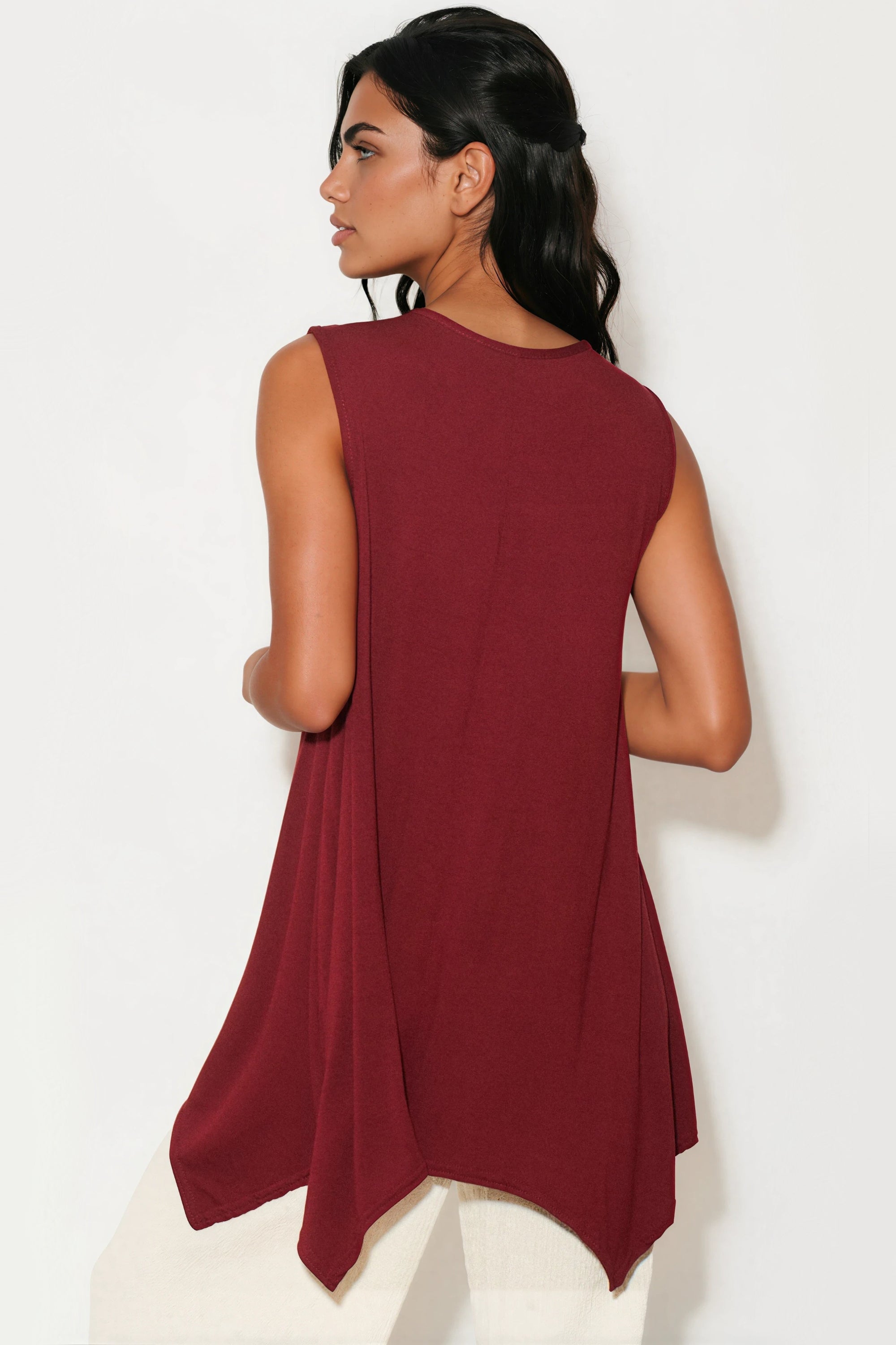 Wine Sleeveless Top With Asymmetric Hem-3