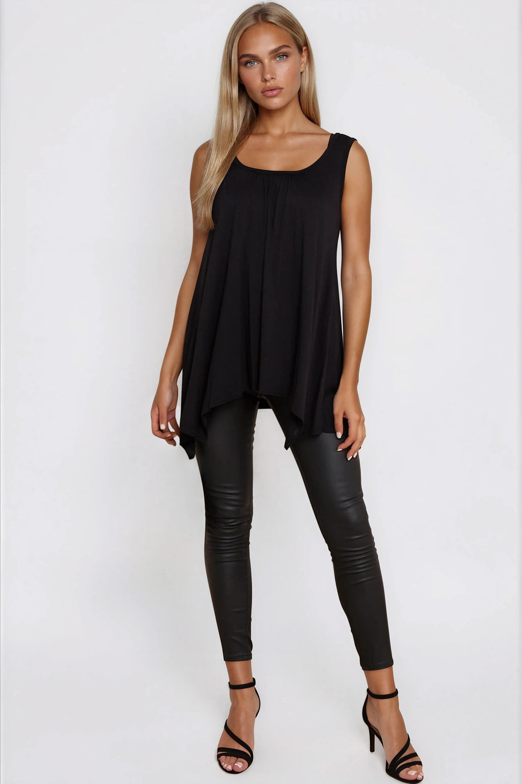 Black Sleeveless Top With Asymmetric Hem-1