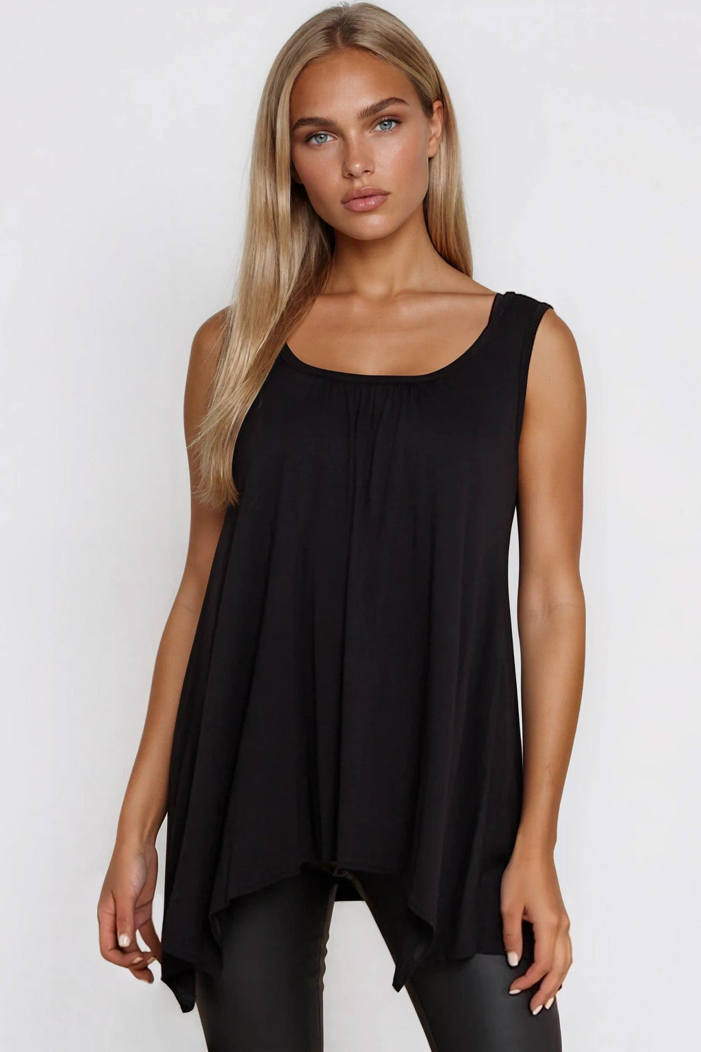 Black Sleeveless Top With Asymmetric Hem-0