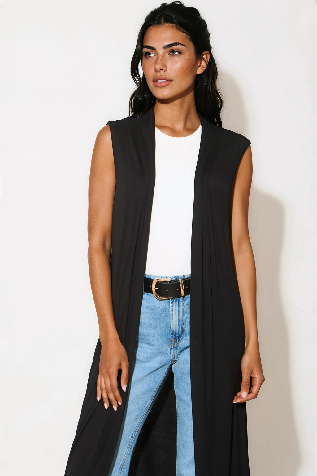 Black Sleeveless Longline Maxi Cardigan-1