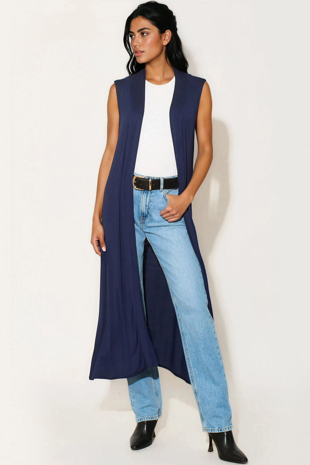 Navy Sleeveless Longline Maxi Cardigan-0