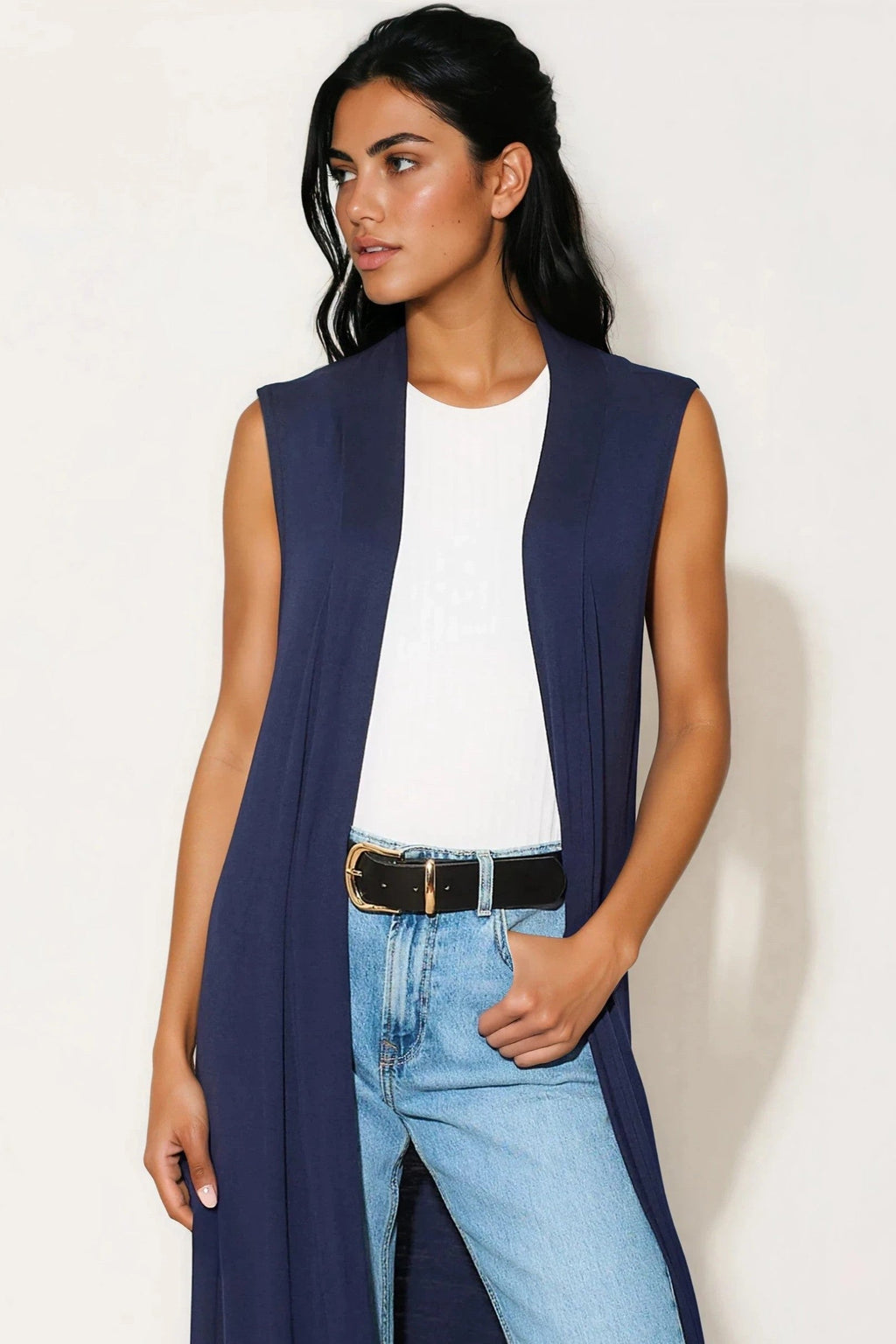 Navy Sleeveless Longline Maxi Cardigan-1