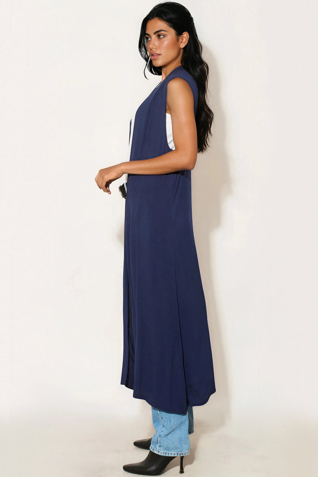Navy Sleeveless Longline Maxi Cardigan-2