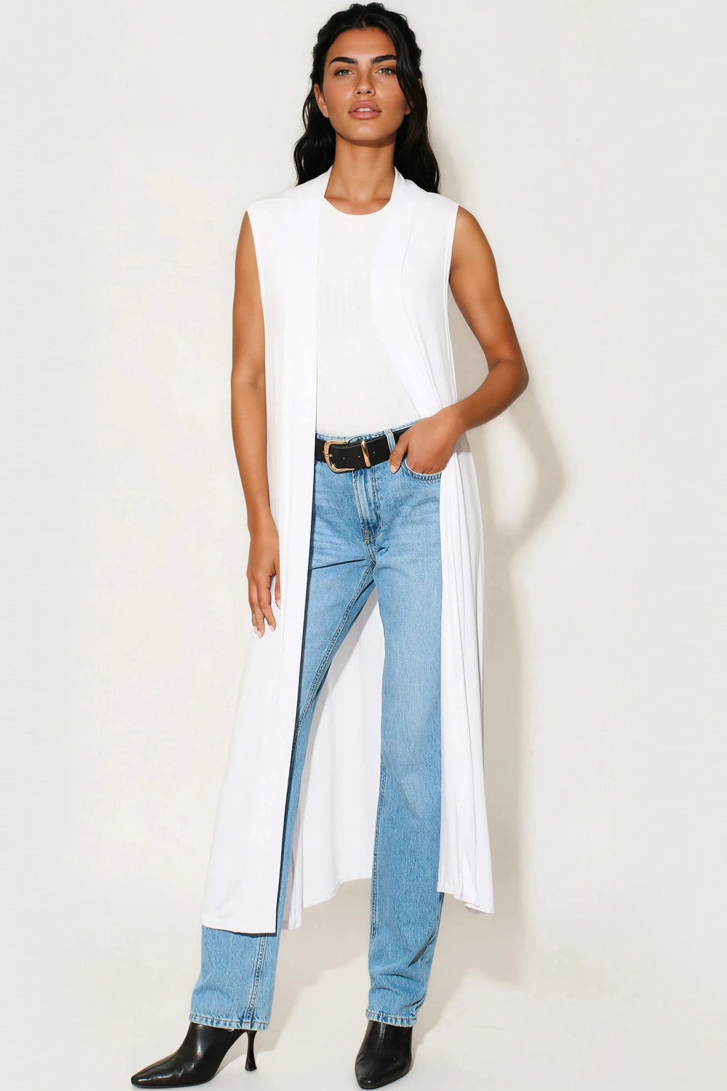 White Sleeveless Longline Maxi Cardigan-0