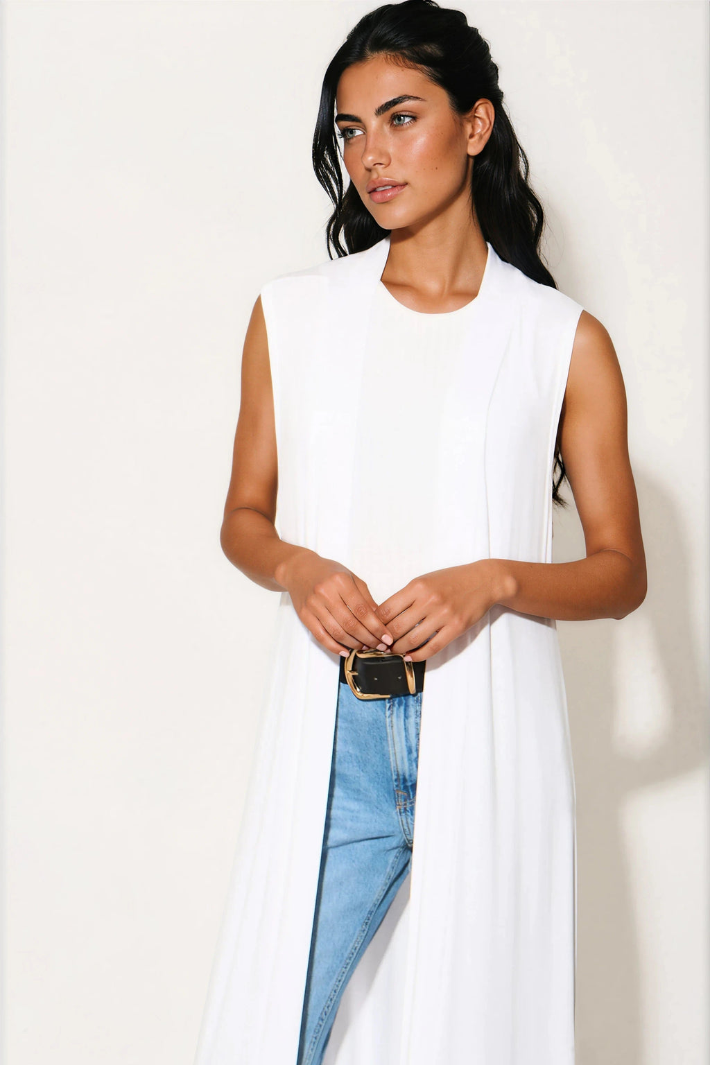 White Sleeveless Longline Maxi Cardigan-1