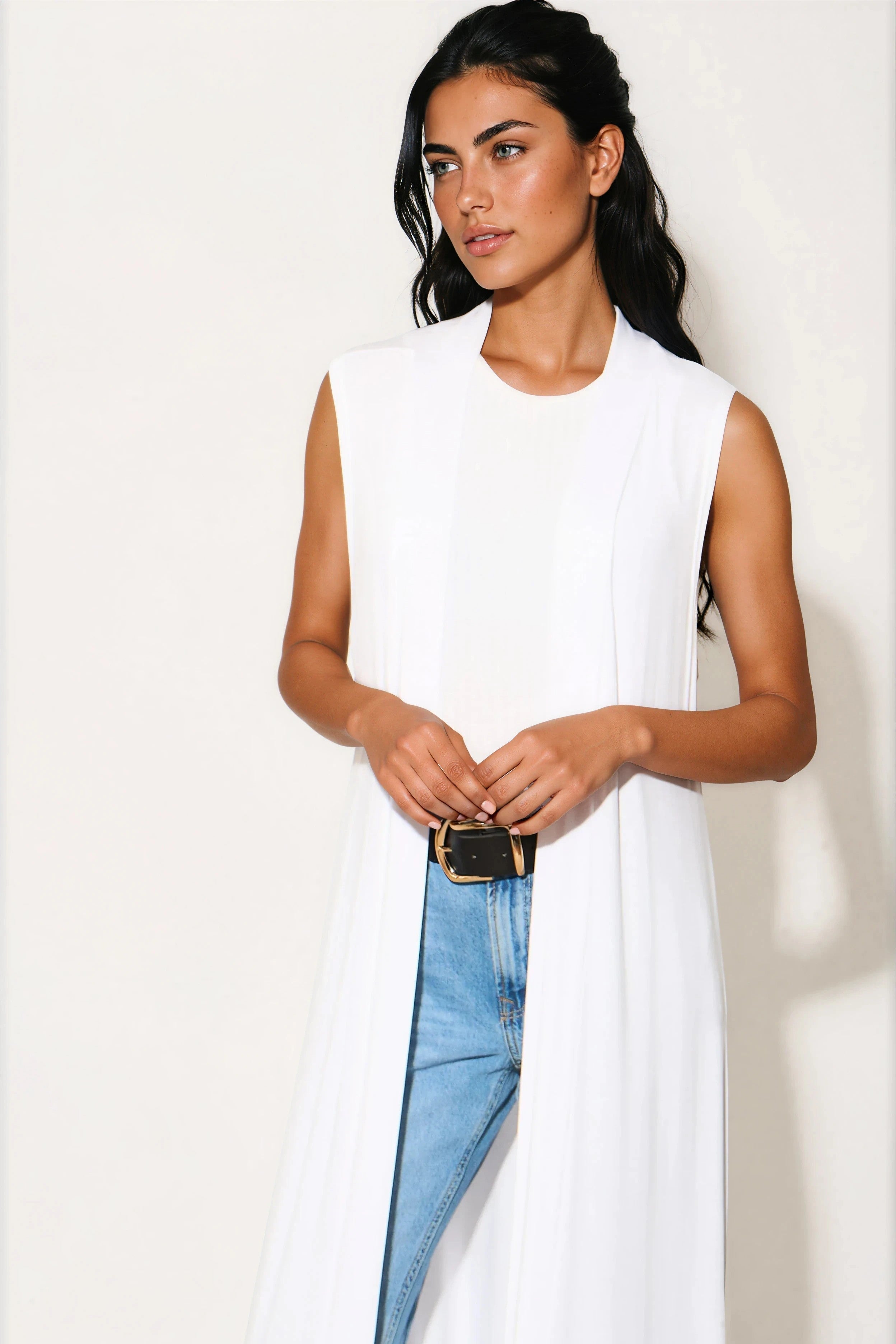 White Sleeveless Longline Maxi Cardigan-1