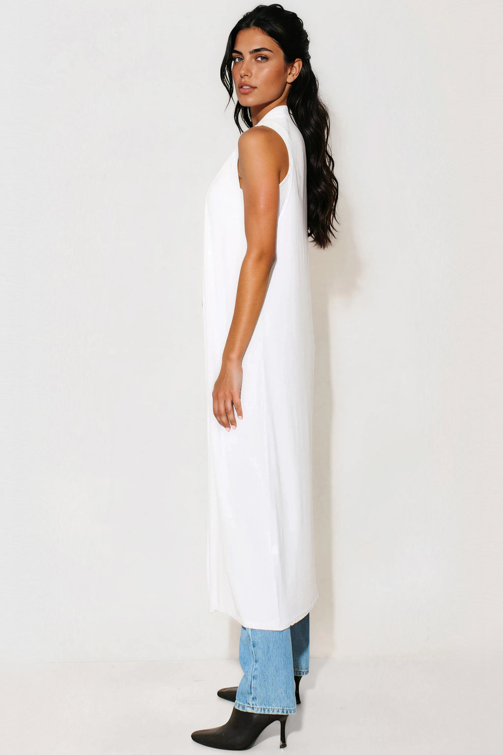 White Sleeveless Longline Maxi Cardigan-2