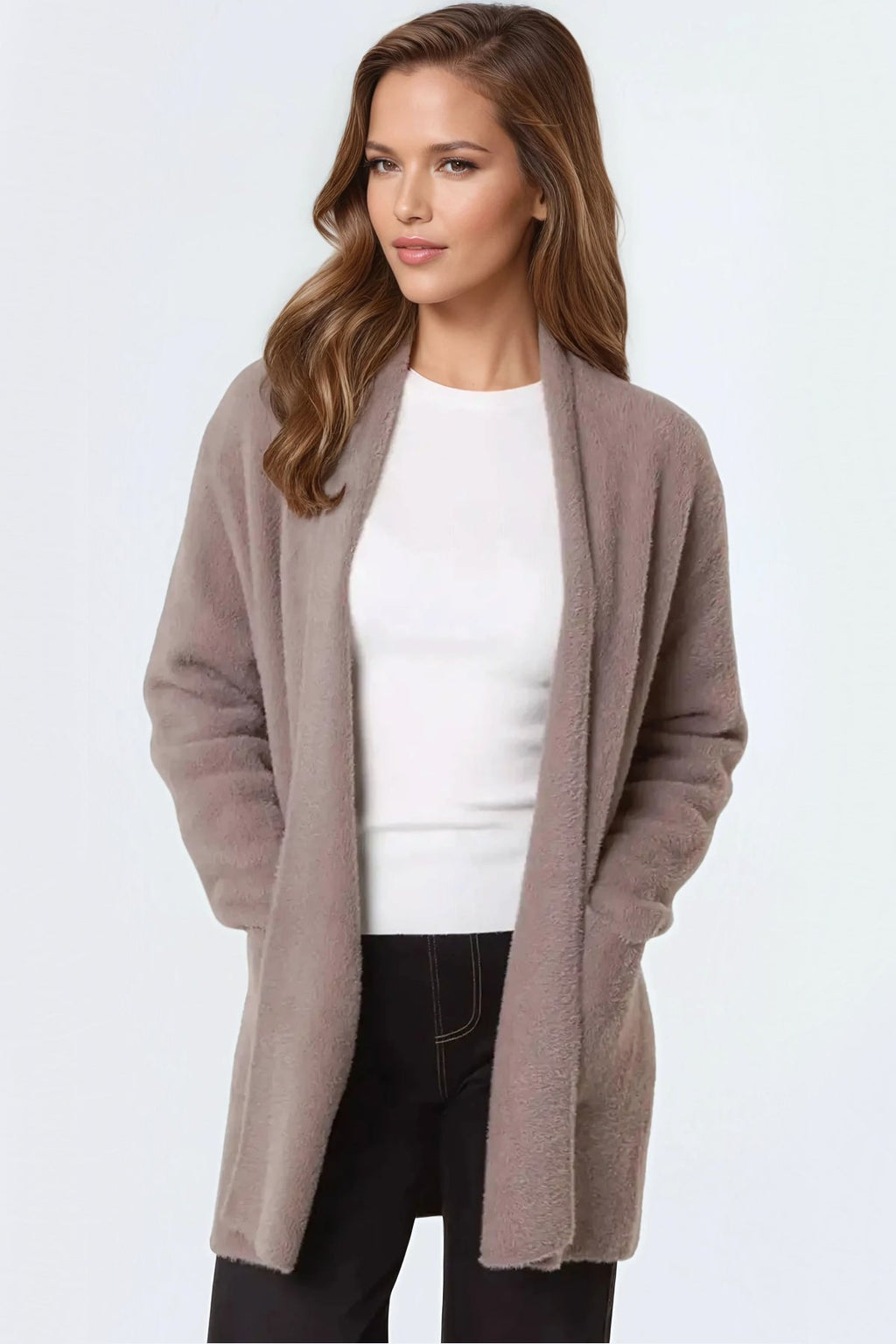 Mocha Soft Open Front Cardigan-0