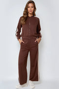 Brown Stripe Bomber Jacket & Jogger Set-0